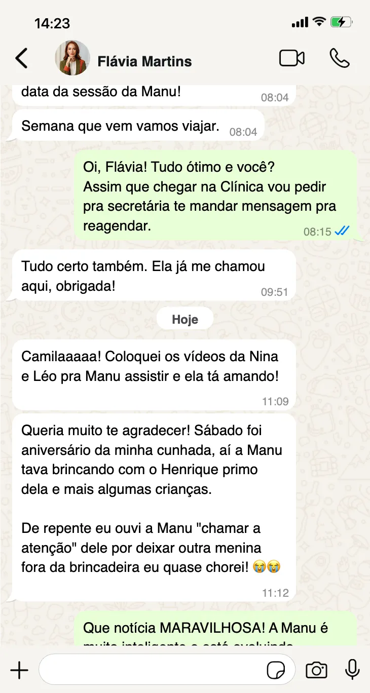 Print de depoimento de mãe sobre o Nina e Léo