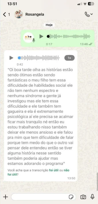 Print de depoimento de mãe sobre o Nina e Léo