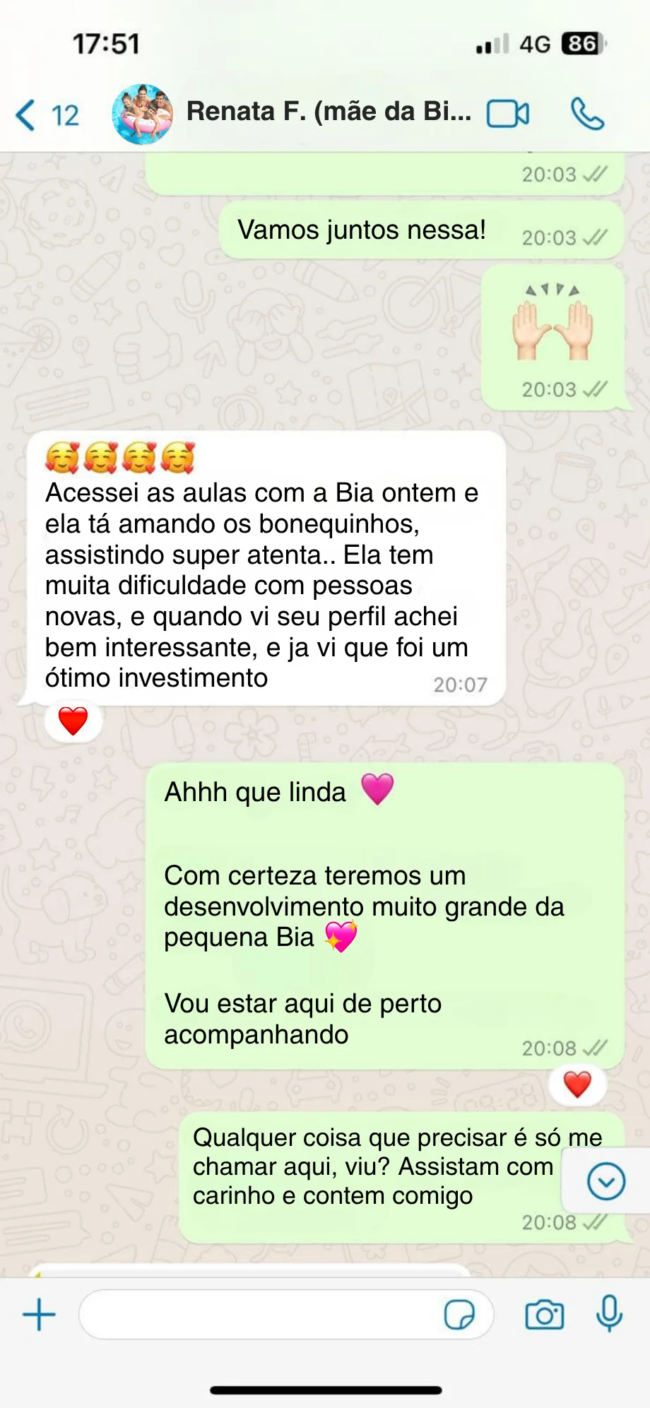 Print de depoimento de mãe sobre o Nina e Léo