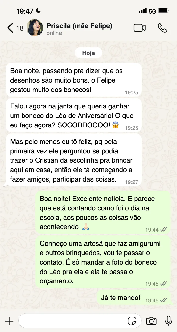 Print de depoimento de mãe sobre o Nina e Léo