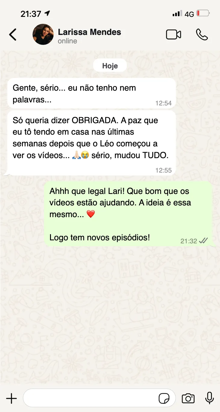 Print de depoimento de mãe sobre o Nina e Léo