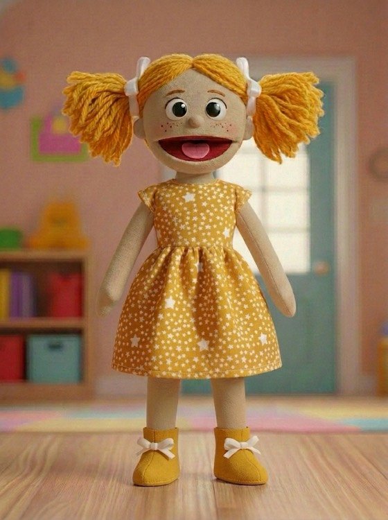 Nina, boneca de cabelo amarelo com laços